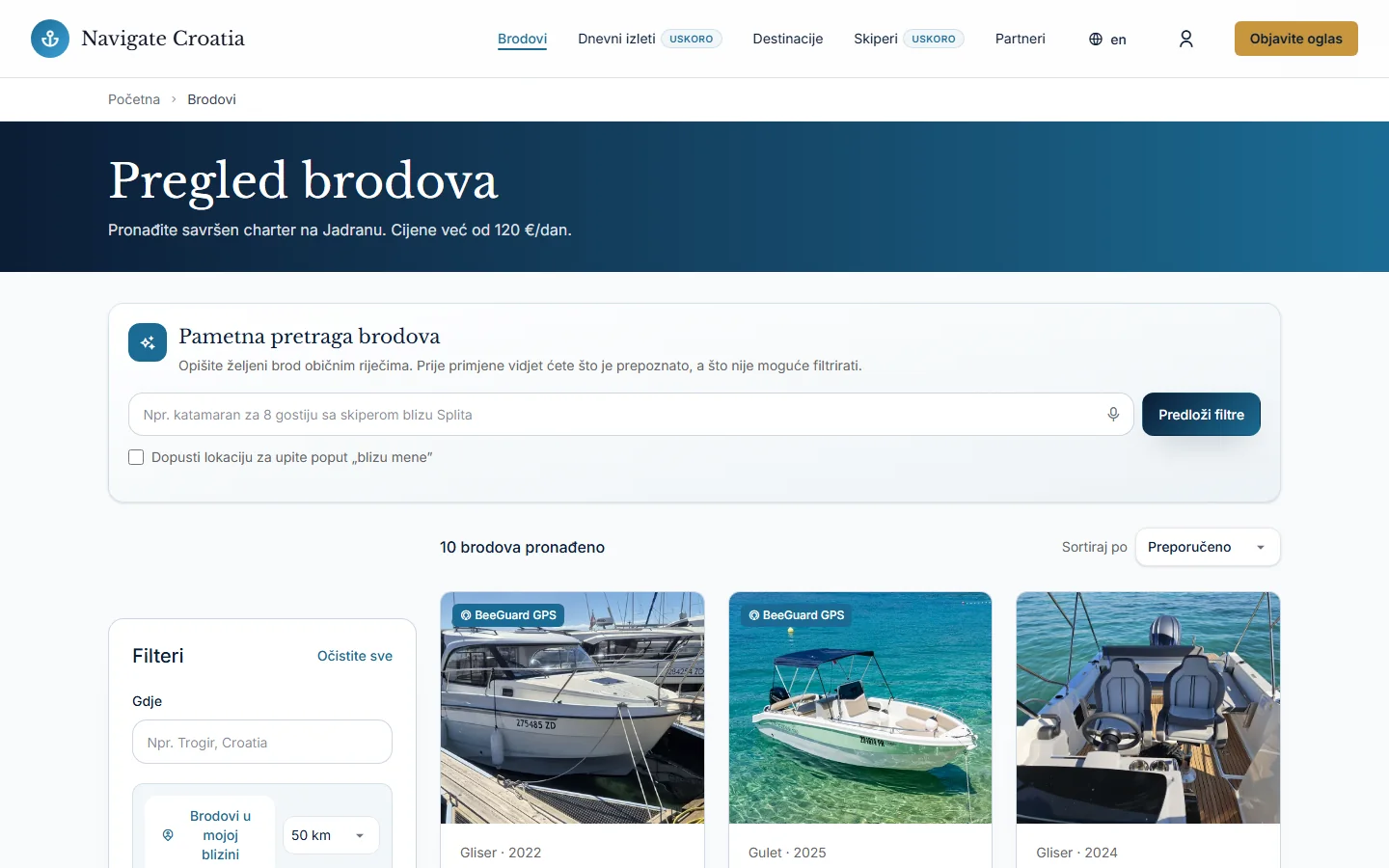 Navigate Croatia pretraga brodova s BeeGuard GPS oznakama